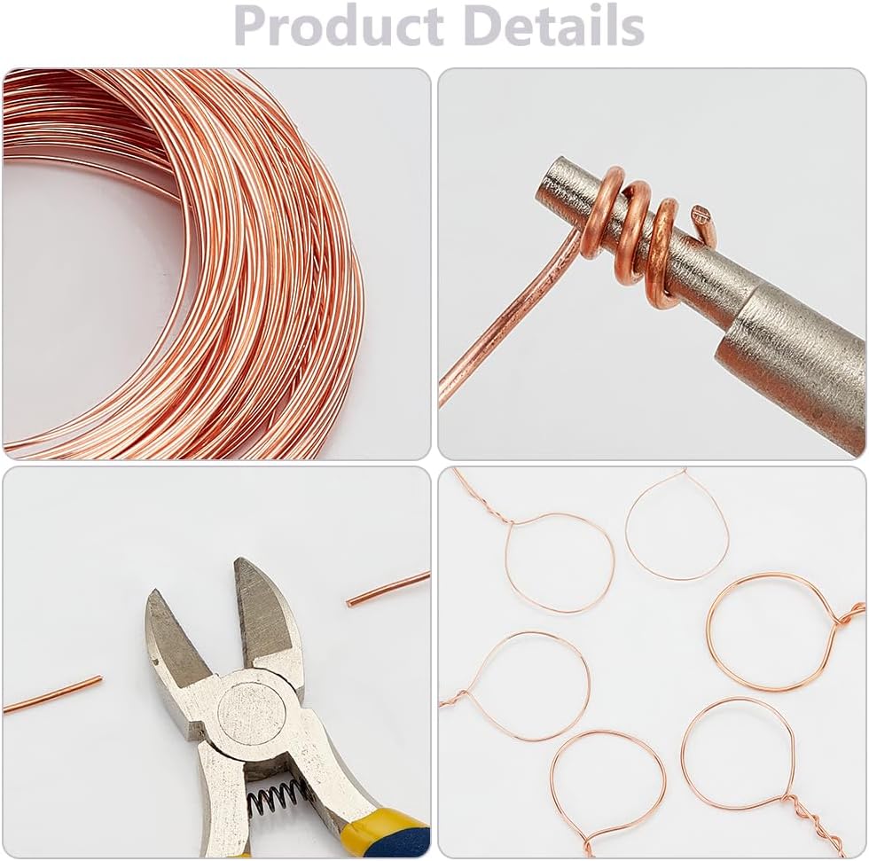 BENECREAT 12 Rolls 196 Feet Dead Soft Copper Wire, 18/20/22/24/26/28 Gauge Solid Bare Copper Wire for Jewelry Making, Gem Wrapping