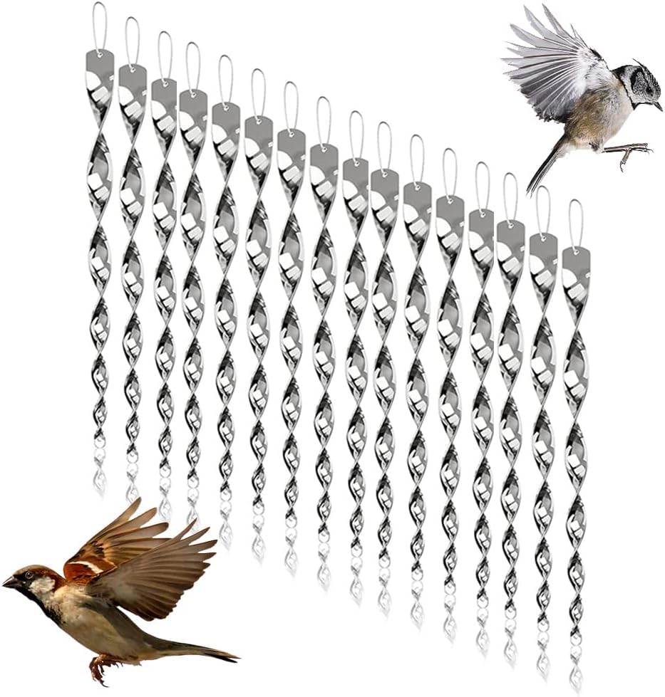 Homarket 11.8 Inches Woodpecker Bird Scare Devices，Reflective Scare Rods Control Device to Keep Birds Away from Patio Pool Christmas Reflective Strip Hanging Home as Decoration (8, Silver)