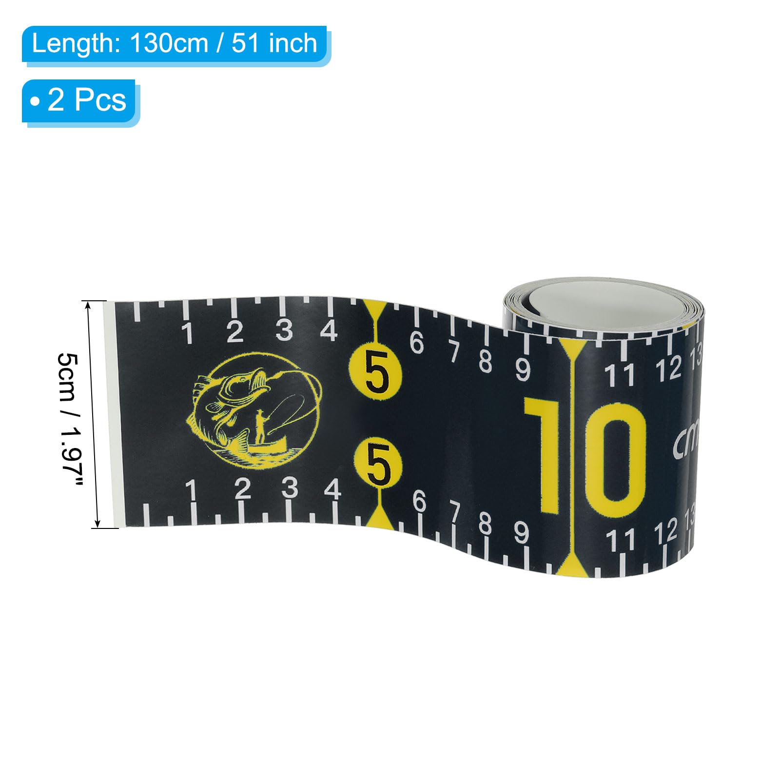 PATIKIL 3 Nastri Adesivi Per Misurazione Pesci 130cm – Righello Impermeabile Per Kayak E Barca (Blu Lago) - 2