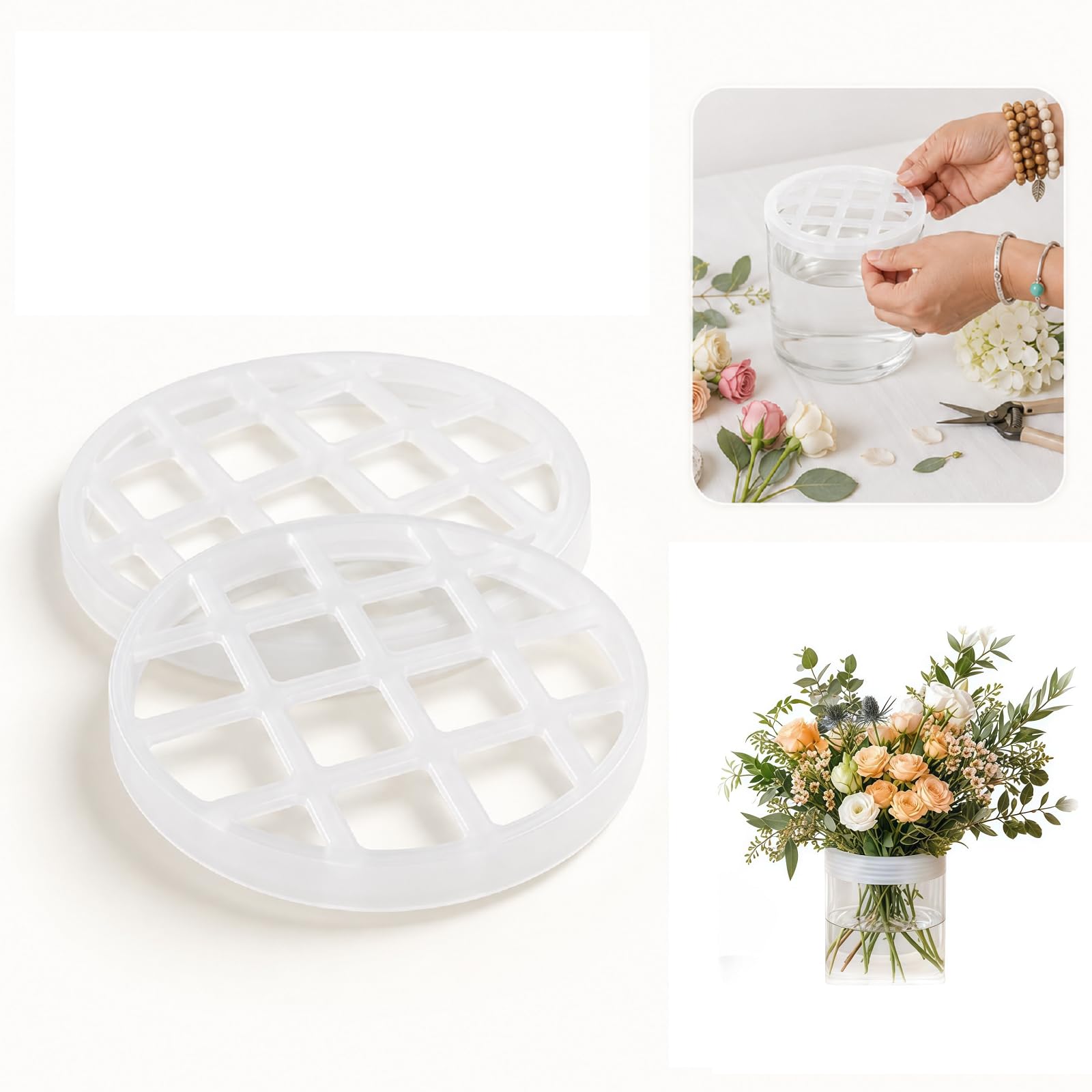Reusable Silicone Flower Arranging Grid, Stretch Flower Arranger and Vase Holder, Flexible Floral Grid Alternative To Floral Tape for Small Vases, Home Decor and DIY Flower Arrangements (2PCS)