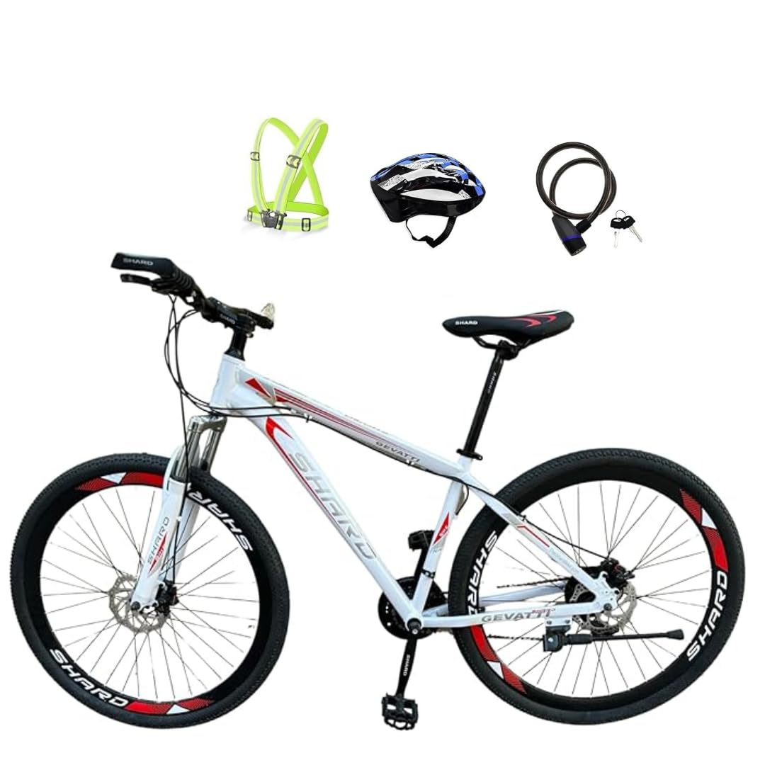 Mountain bike for Men and Women, 26 inches, 24 speed, Lightweight Aluminium Alloy Frame, Front and Rear Disc Brakes, Front Suspension, White