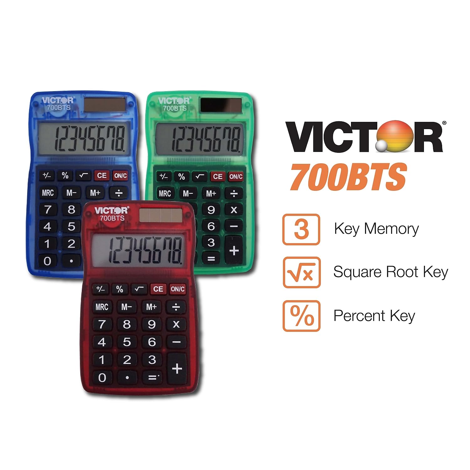Victor Technology 700-BTS Pocket Calculator with Translucent Bright Colors, 10/Pack700BTSTK