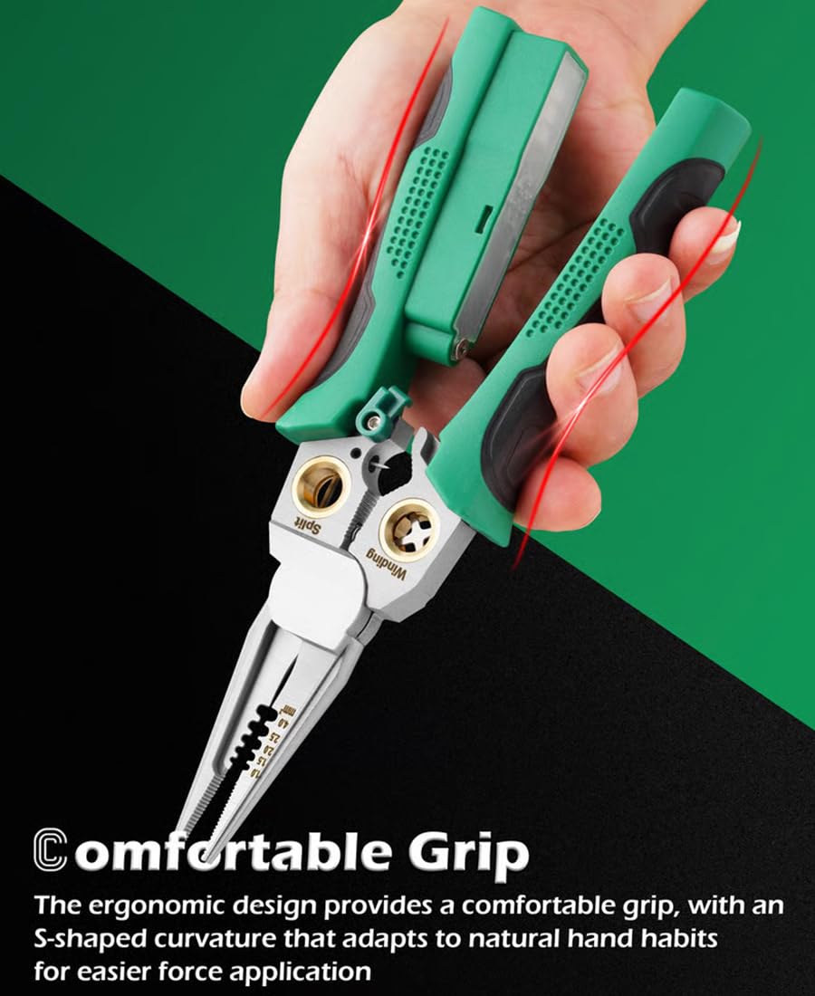Pinza spelafili 8 in 1 con misurazione dell'elettricità, spelafili 8 in 1 con tester di tensione, strumento spelafili elettrico multifunzione per tagliare e tirare pinze (verde + grigio)