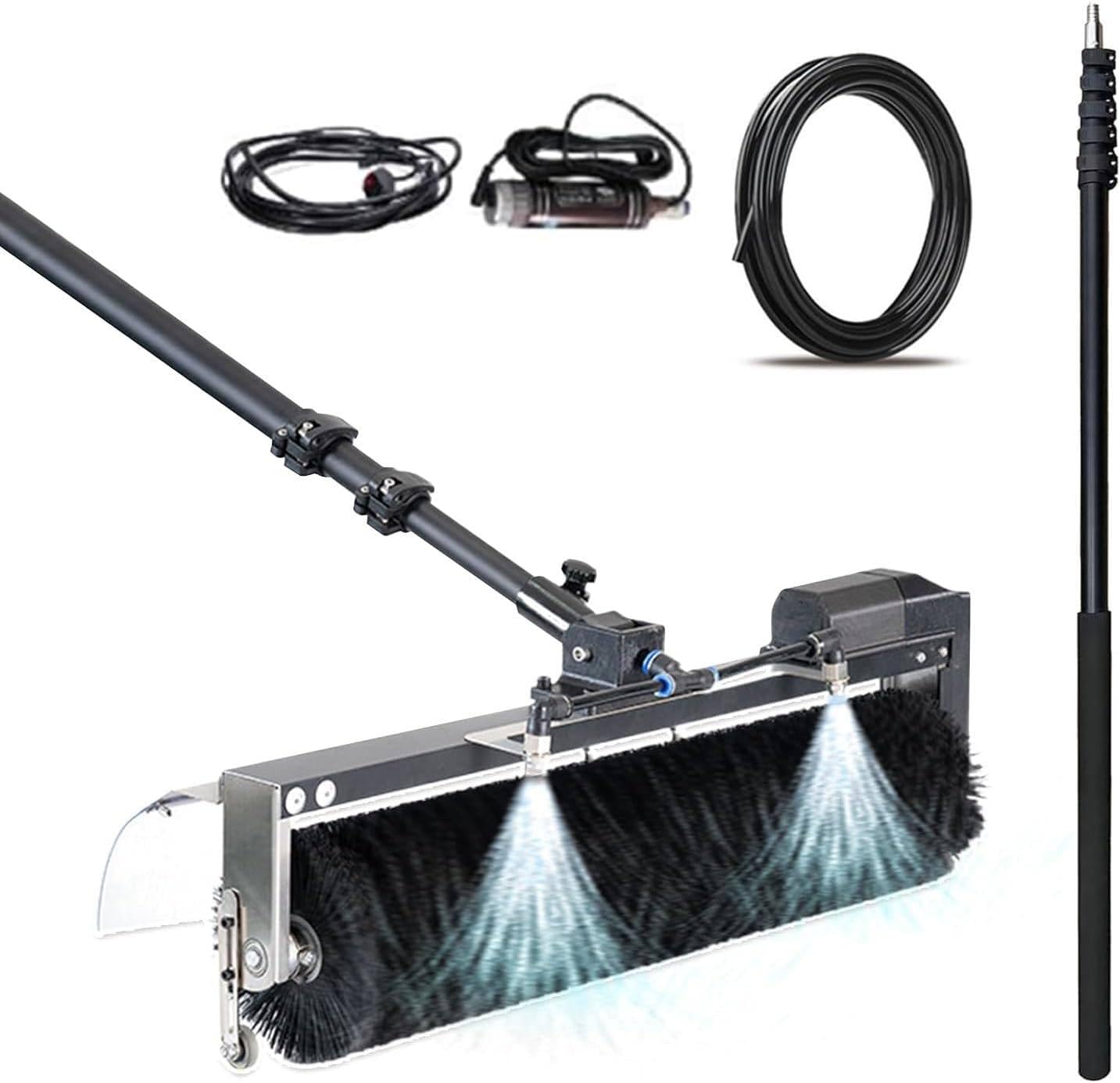 AYCDL Outdoor Water Powered Cleaning Pole Kit for PV/Solar Panels and Windows, Automatic Rotating Brush | Cleaning Width: 60cm | Telescopic Pole Reach,5.5M,7.5M(24.6ft)