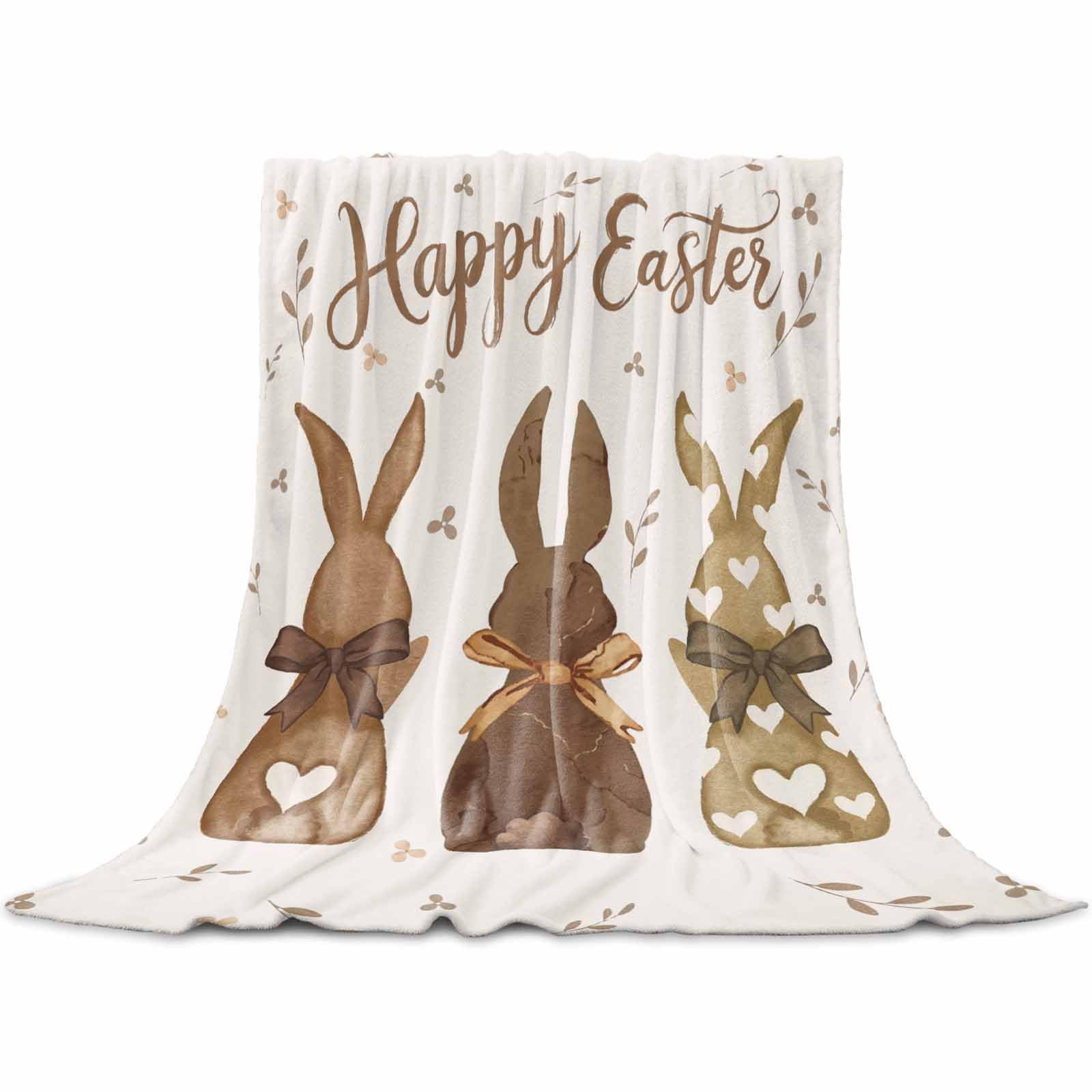 Happy Easter Throw Blanket Bunny Blankets and Throws, Bow Rabbit Floral Carrot Blanket for Couch Bed Sofa Dorm, Soft Cozy Flannel Fleece Blanket for Eater Decorations Spring Holiday All Season 40x50