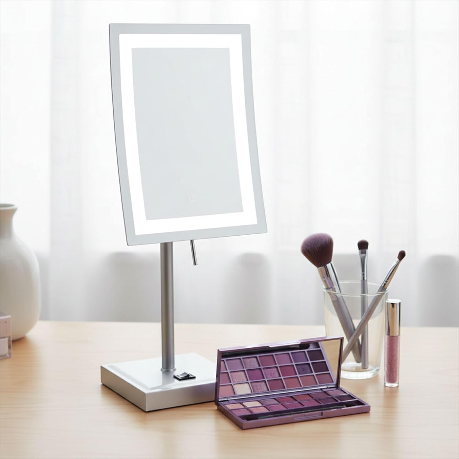 JERDON Lighted Tabletop Magnifying Mirror - LED Makeup Mirror with 5X Magnification in Nickel Finish - Model JRT910NL