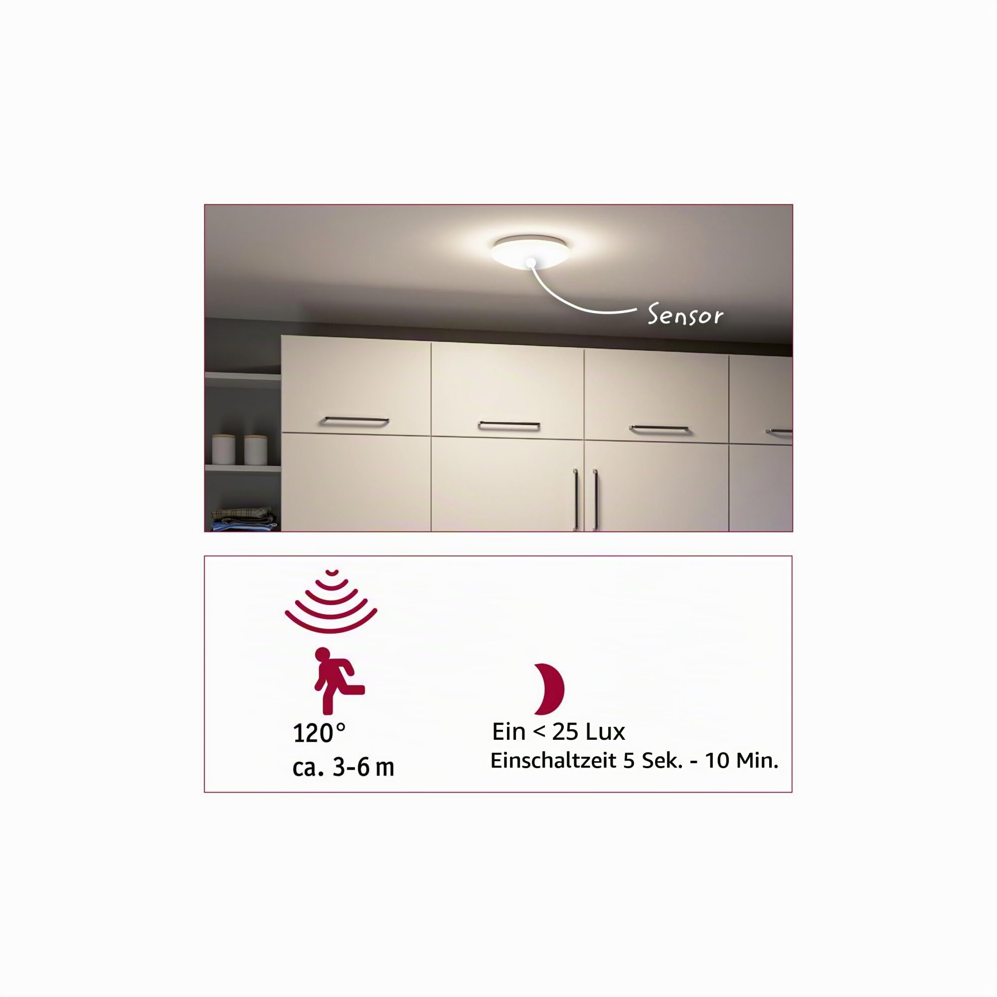 Paulmann 75407 LED Deckenleuchte Leonis Dämmerungsgesteuerter Bewegungsmelder (HF) IP44 3000-5700K 1750lm 230V 16,5W Weiß