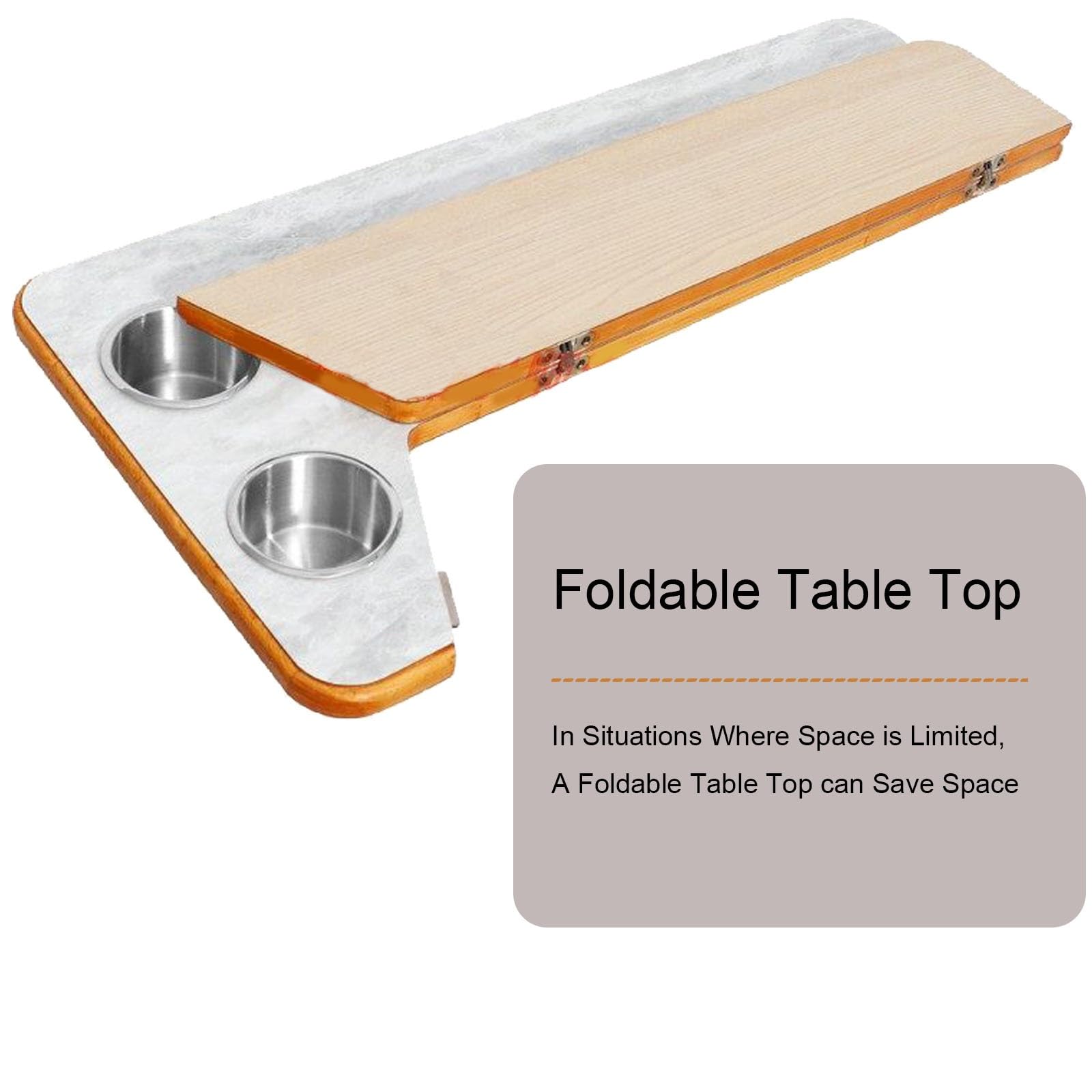 Plateau de RV Table Pliable Amovible, 2 Porte Gobelets en Acier Inoxydable Camper Table, Plateau Seul, pour Camping Car, Yacht, Caravane, Bateau, 80x39x2cm