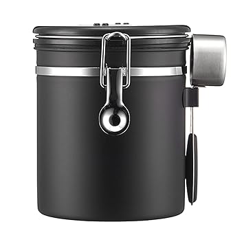 Homgee Sealed Coffee Bean Holder Kitchen 304 Stainless Steel Food Storage Jug with CO2 Valve & Date Tracker & Spoon