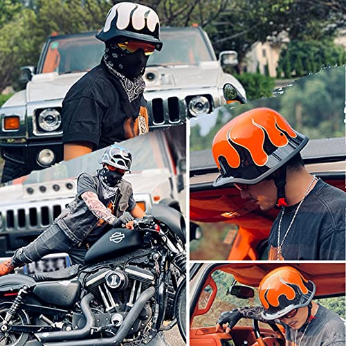 German Style Motorcycle Half Helmet, Adults Retro Open Face Helmets, Men Women Novelty Skull Cap Half Shell Helmet For Scooter Moped Street Motorbike Dot/Ece Approved,Silver Fire Blue,Xl #TOP6