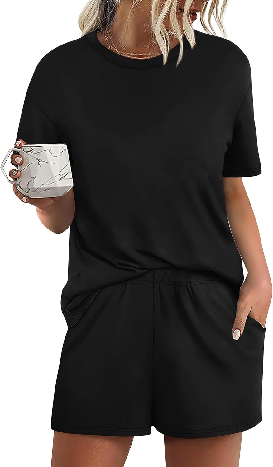 WIHOLL 2 Piece Lounge Sets for Women 2 Piece Lounge Matching Short Sleeve Tops Shorts Pants with Pocket Clothing - Image 4