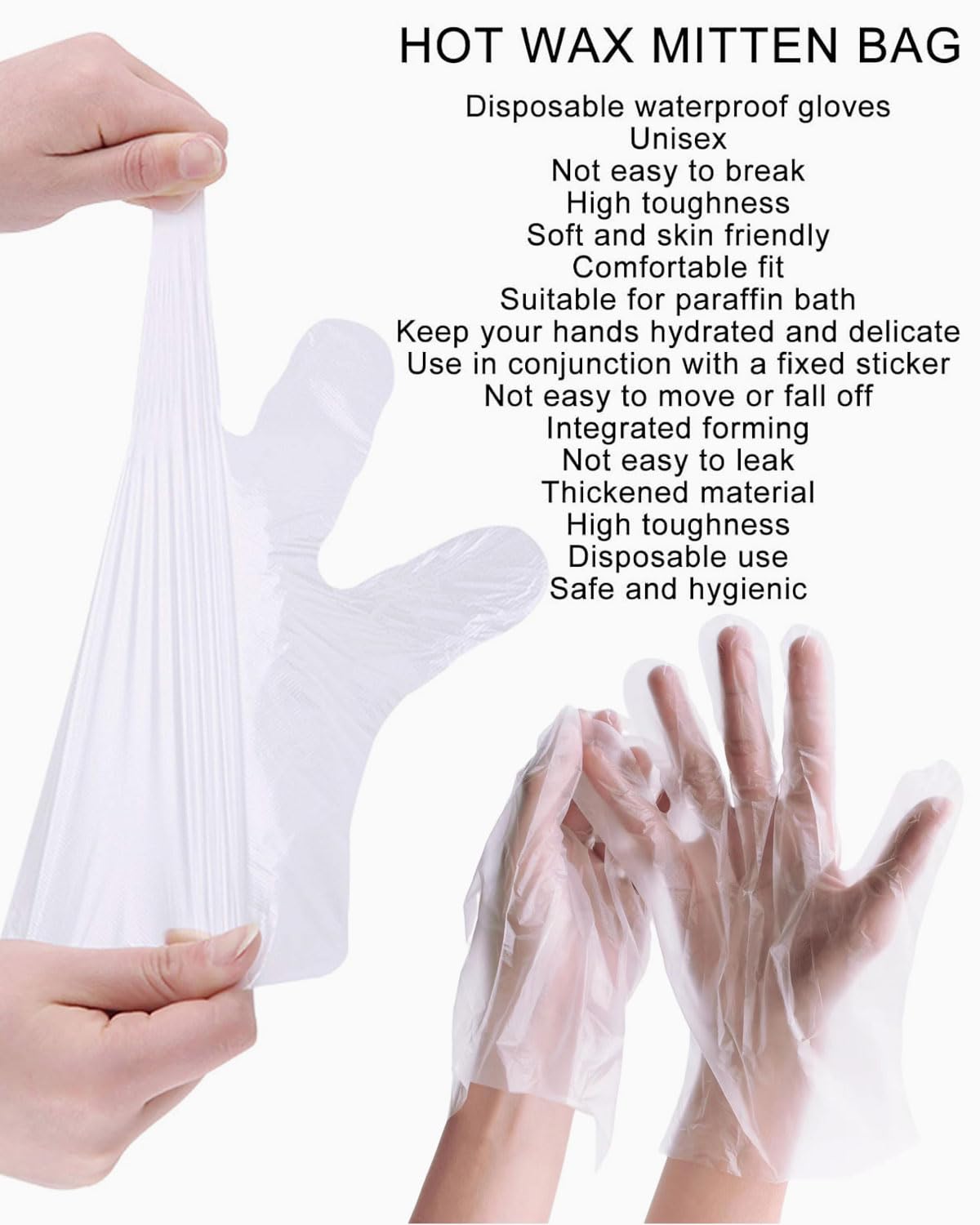 100 pcs guanti in paraffina,inserti per i tamponi del bagno di paraffina, guanti in plastica trasparente per il trattamento con cera a caldo del salone di colorazione dei capelli