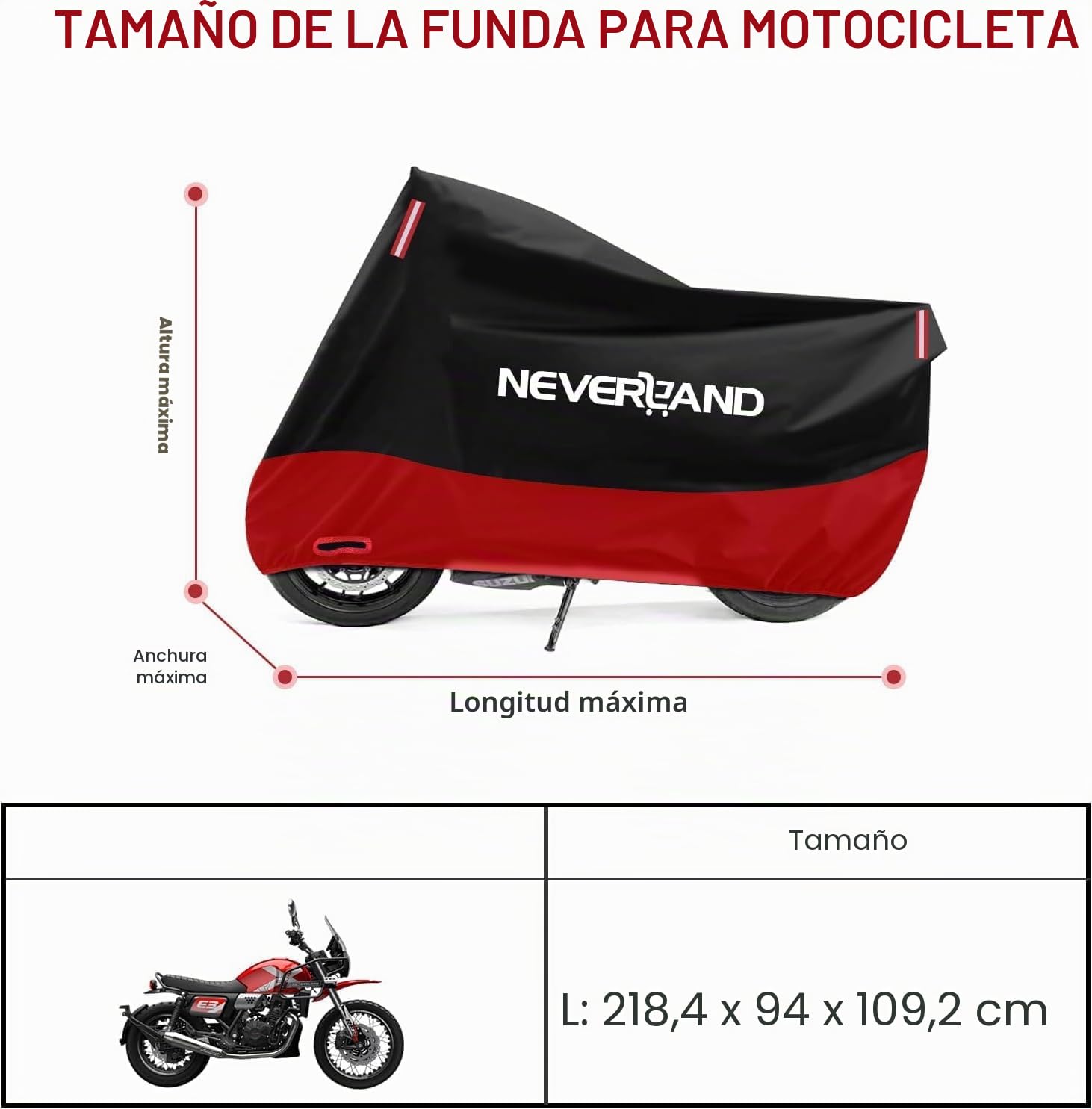 NEVERLAND Funda para Moto Curbe Moto 210D Oxford Funda de Moto Impermeable Cubierta Protectora con Banda Reflectante a Prueba de Sol Lluvia Polvo Viento Nieve 220 * 95 * 110 CM