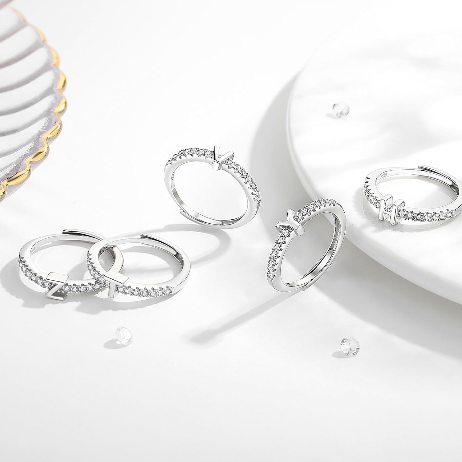 INFUSEU Y Initial Rings for Women Teen Sterling Silver 925 Letter Jewelry Stacking Alphabet Monogram Toe Stackable Stacks Adjustable Size 7 8 6 Girlfriend Birthday - Image 3
