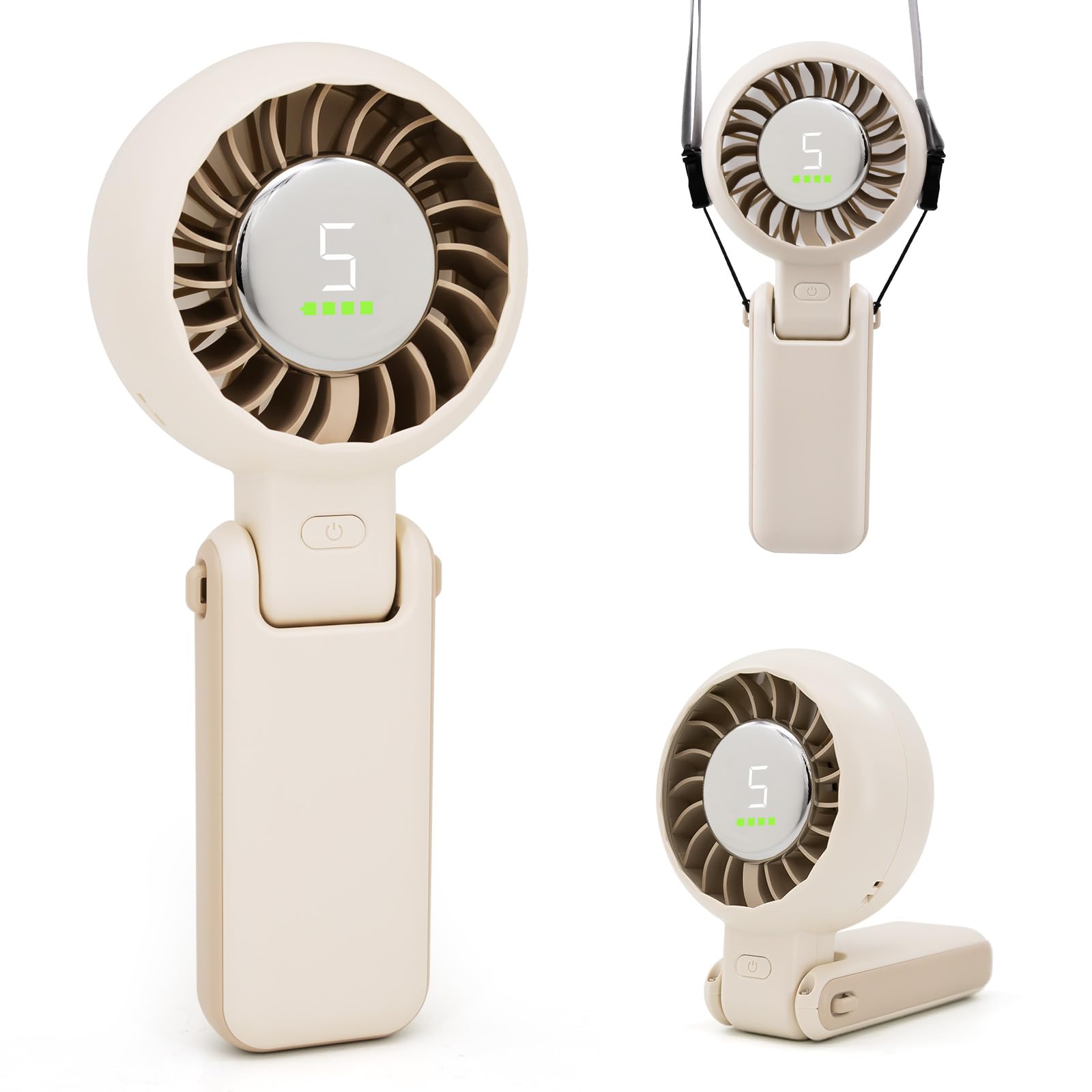 Portable Handheld Fan, Turbo Fan 4000mAh Battery USB Rechargeable Personal Fan, 5 Speed Hand Held Fan Folding, Up to 16H Cooling Time, Digital Display, Powerful Small Fan for Makeup Travel Outdoor
