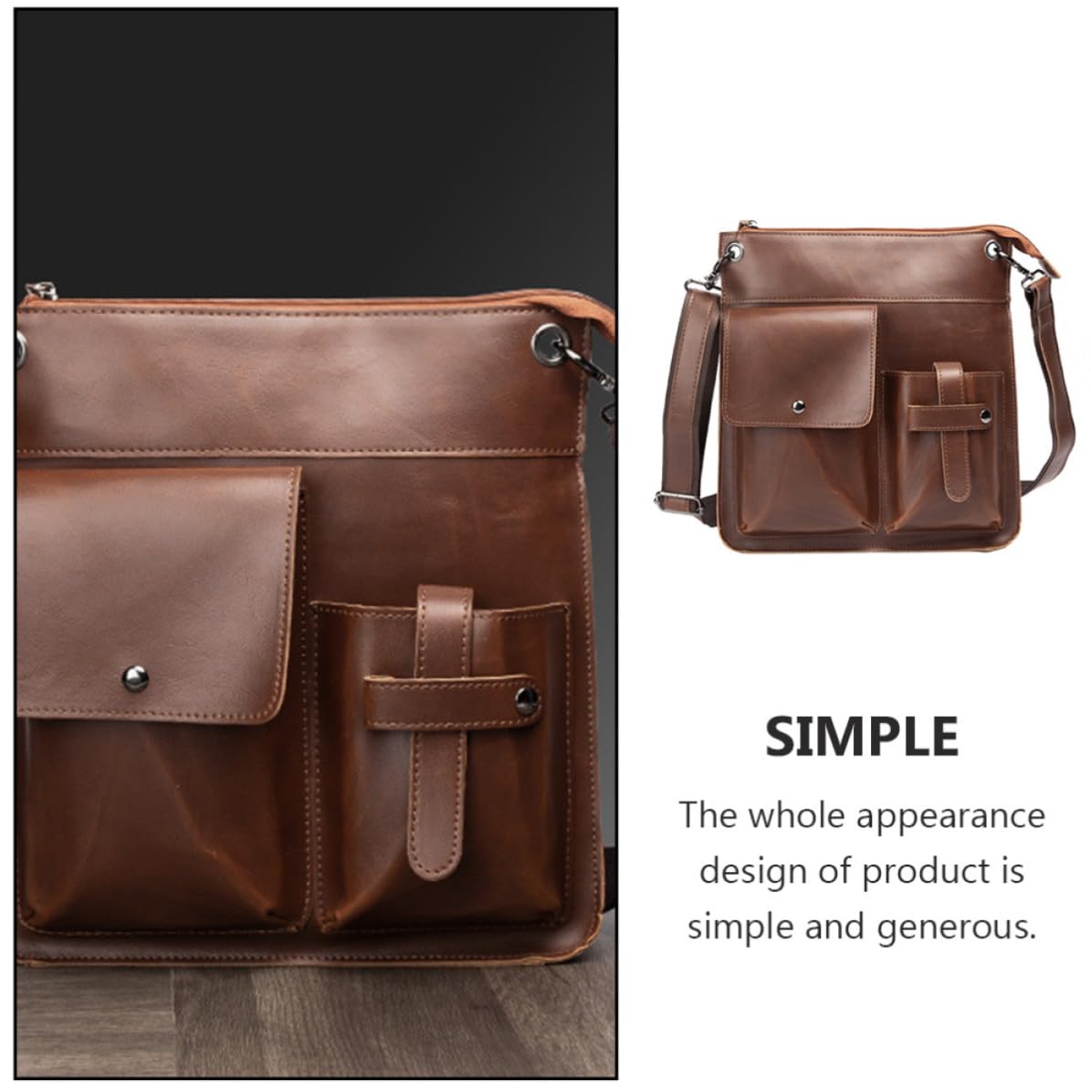 ULTECHNOVO Bolso Mensajero Retro para Hombre, PU Café Bolsillos