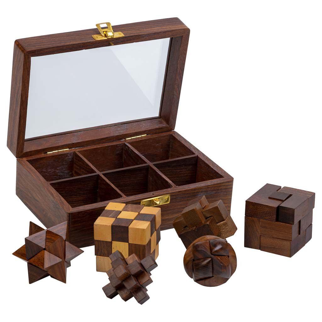 Casse-tête en bois coffret cadeau de 6 jeux traditionnels avec boîte de présentation