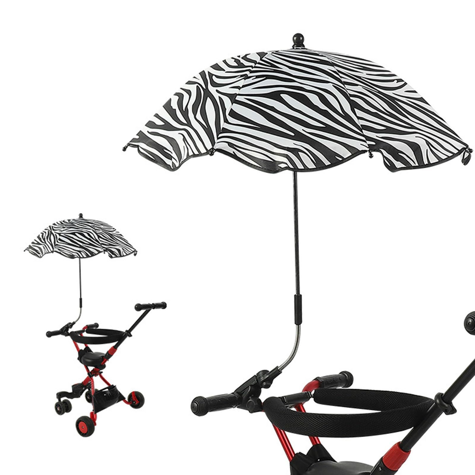 14-calowy Parasol do Wózka Dziecięcego, Uniwersalny Parasol do Wózka Dziecięcego z Zaciskiem, Regulowany w Zakresie 360 ​​stopni Parasol Ochronny do Wózka Dziecięcego, Składany (Pasek zebry)
