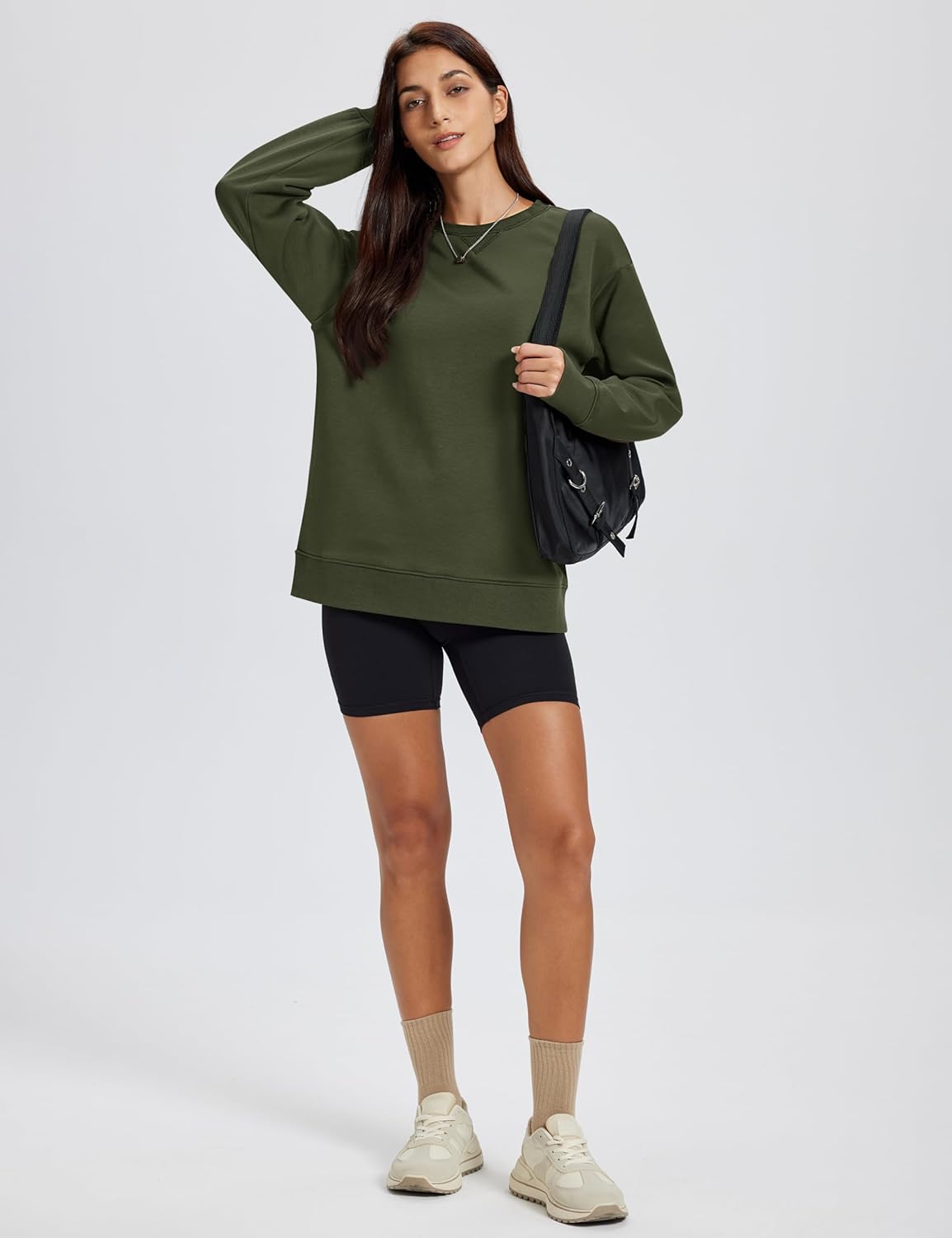 MAGCOMSEN Women's Fleece Lined Sweatshirts Pullover Crewneck Sweater Loose Fit Casual Winter Warm Tops with Thumb Holes - Image 6