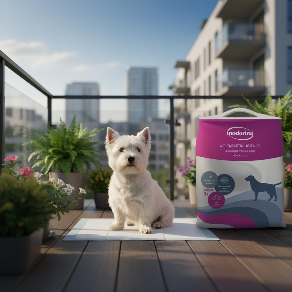 Inodorina Tappetini igienici per Cani (60x90 cm, 40 Pezzi, Senza Profumo) – Traversine profumate Super assorbenti in Pura cellulosa Vergine – con polimeri Odor Control e Sticker Antiscivolo