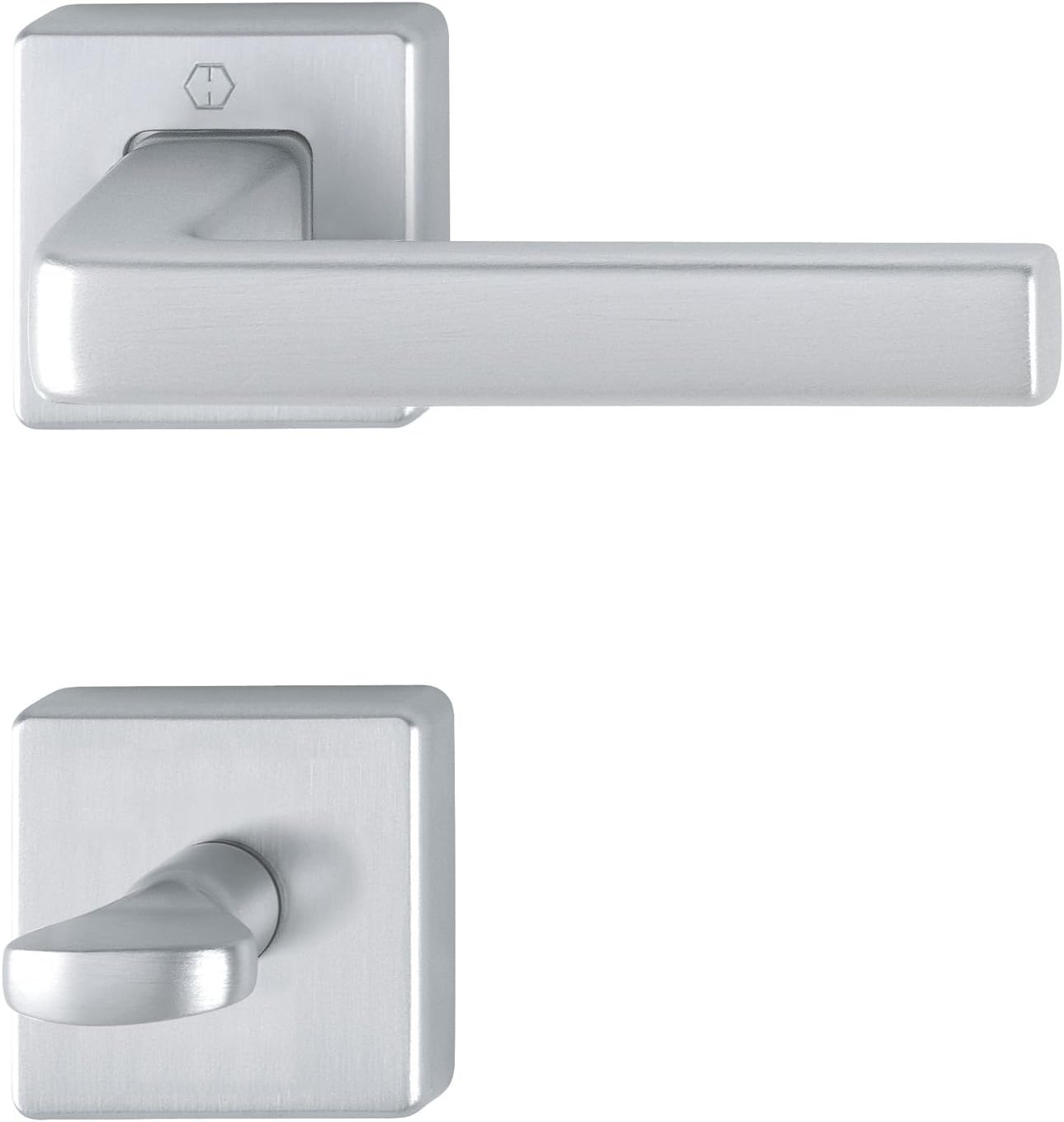 Dublin Door Handle Set on Rosette Square Toilet Chrome-Plated Matt Aluminium