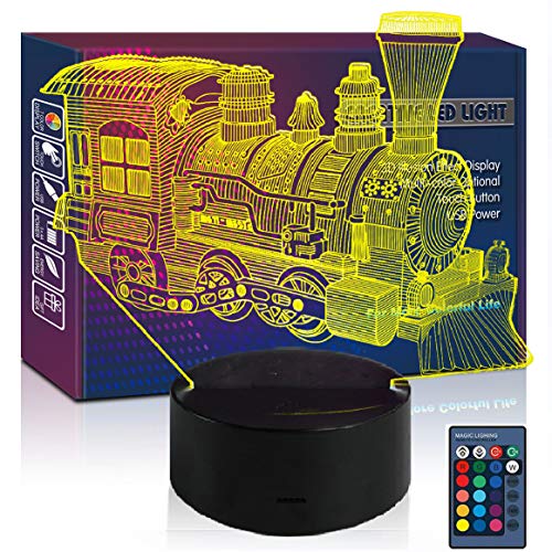 YAOFAR Steam Train Night Light 16 Color LED 3D Illusion USB Remote Control Lamp Present Birthday Gift Christmas Toy forBaby Kid Toddler Boy Girl Teen Nursery Bedroom Room Decoration (Train RC)