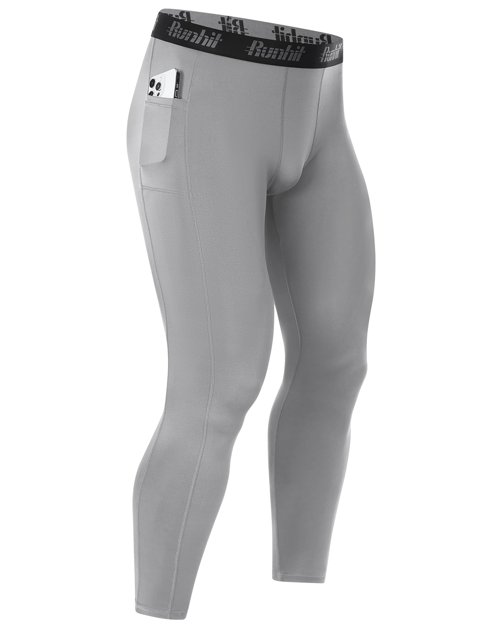 Runhit 1/3er Pack Kompressionshose Herren Lange mit Taschen, Tights Sport Leggings Schnelltrocknende Trainingshose Sporthose Laufhose Atmungsaktiv Funktionsunterhose für Fitness Joggen Training Gym
