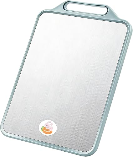 Stainless Steel Cutting Board 39x29cm, Double-Sided Chopping Mat with Handle, Meal Prep Board for Kitchen, Restaurant, Commercial Use, Meat,