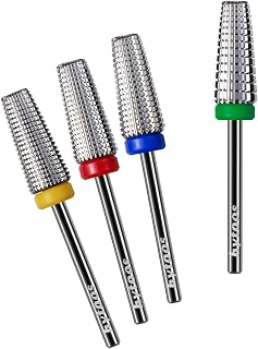 4Pcs 5 in 1 Nail Drill Bits, 15mm Tapered Carbide Nail Bit, 3/32" Two-way Drill Bits for Nails, Electric File Manicure Drills Accessories(XF,F,M,C)