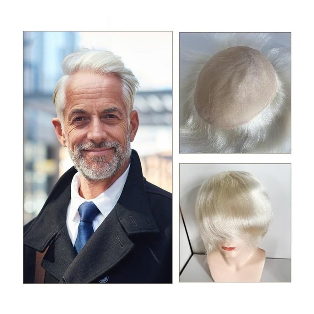 Men's Toupee Sistema di sostituzione dei capelli con base in pizzo francese da 8"x10" for uomo, parrucchino umani indiani in completo