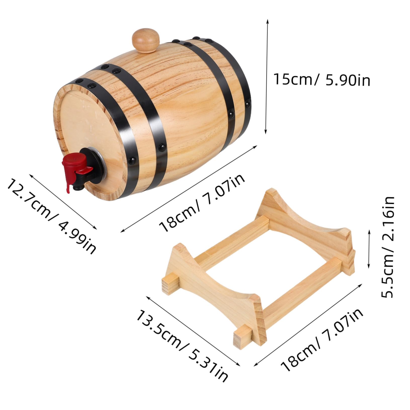 Unomor Small Whiskey Barrel Dispenser Oak Aging Barrel Stand Wooden Wine Container for Bar