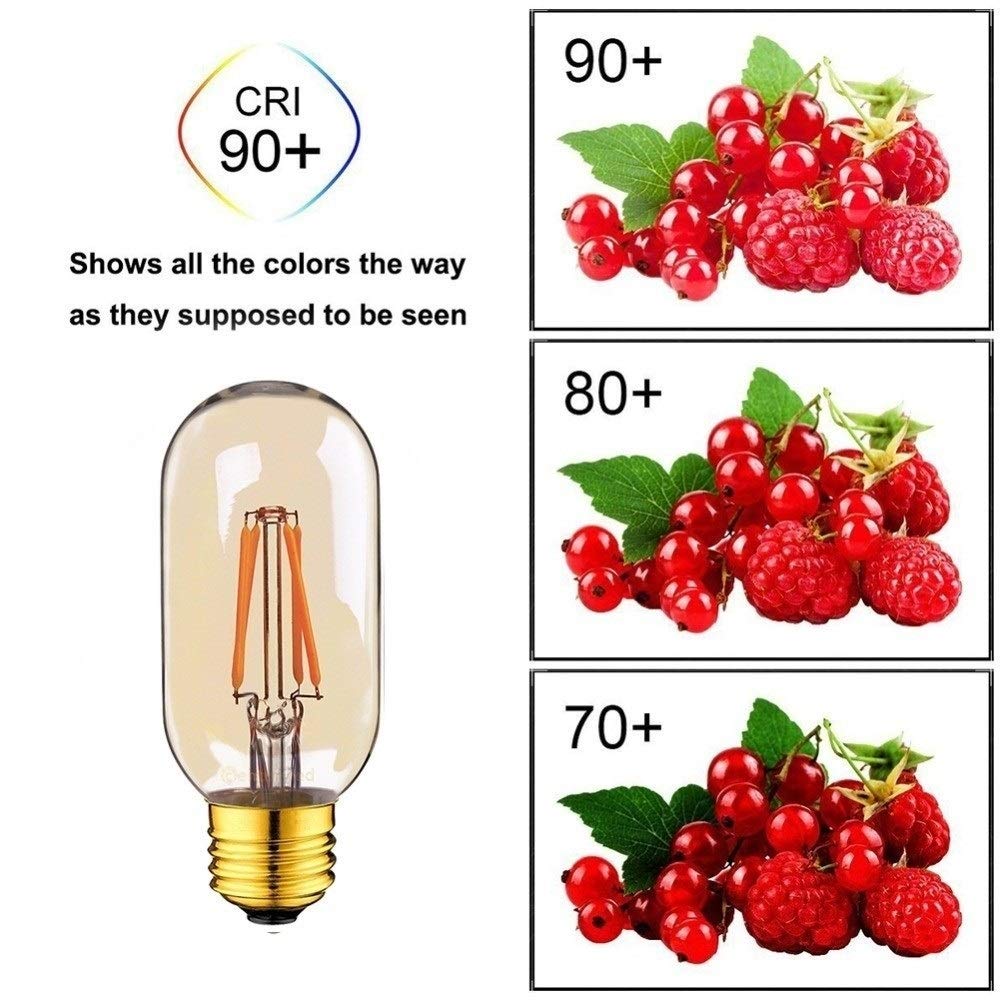 HHF Iluminación del hogar, Paquete de 15, Bombilla de Filamento LED E27 AC220V T45 4 Chips Lámparas Edison Tinte Ámbar Tubular 4W 2200K