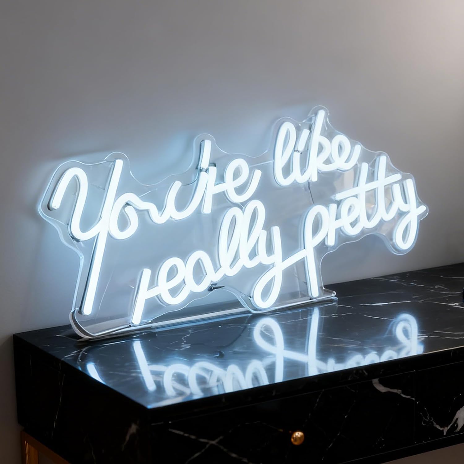 You Are Like Really Pretty White LED Neon Sign, USB Powered Dimmable Decorative Neon Light Home Living Room Girl Bedroom Vanity Wall Table Decor Party Gift 16.9 x 9.1 In