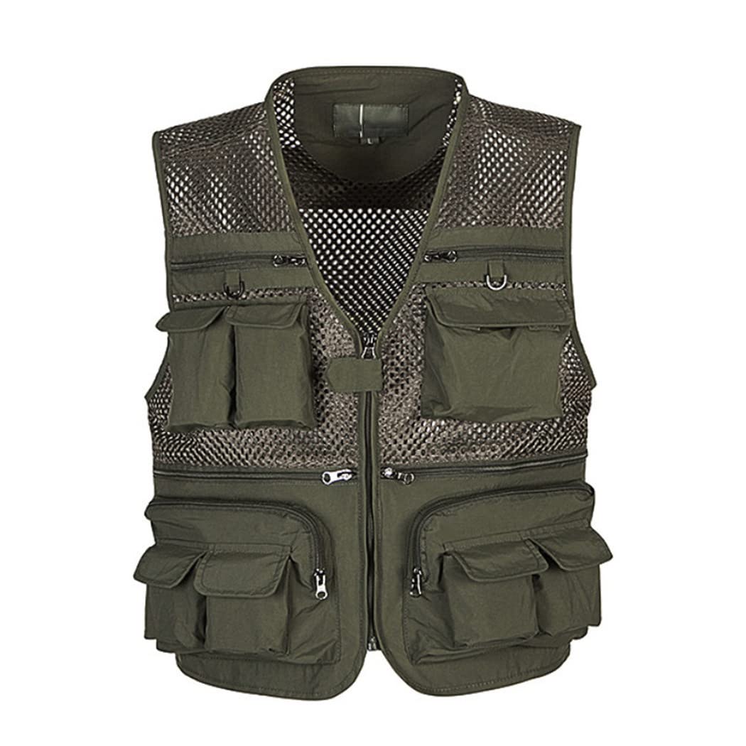 Chaleco de abrigo al aire libre para hombre, chaleco de pesca de verano, herramienta multi-bolsillos malla trabajo chaqueta sin mangas