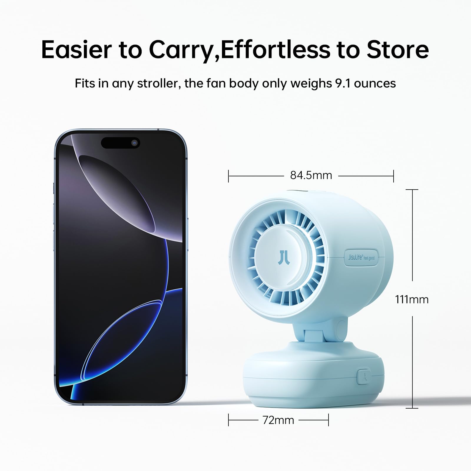 JISULIFE Mini ventilatore a clip per passeggino, portatile a batteria, con luce notturna, 5 velocità, display a LED, staffa flessibile staccabile, sicuro per culla, tapis roulant, viaggio - blu