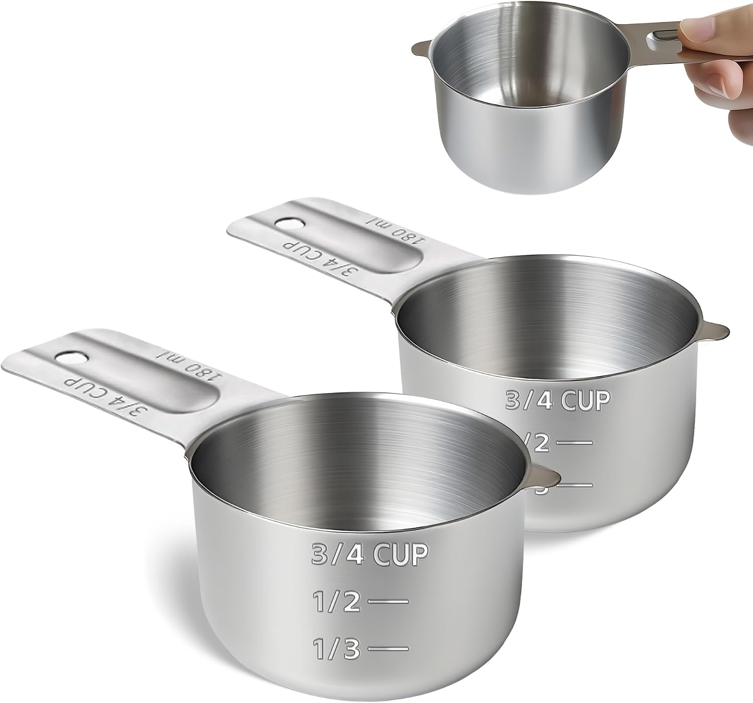 2 Pcs 3/4 Cup Vaso Medidor de Acero Inoxidable miniatura 1