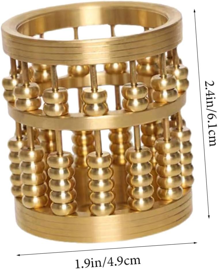 Ciieeo Brass Abacus Pen Holder Decorative Desk Stationery Mini Craft for Home Office