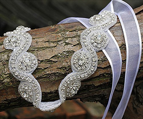 Goege Elegent Luxury Handmade Crystal Rhinestone Jewelry Beads Bridal Wedding Evening Pageants Proms Birthday Christmas Gift Headband Satin Ribbon Hiarband Headwrap Hair Band Accessory White #TOP5