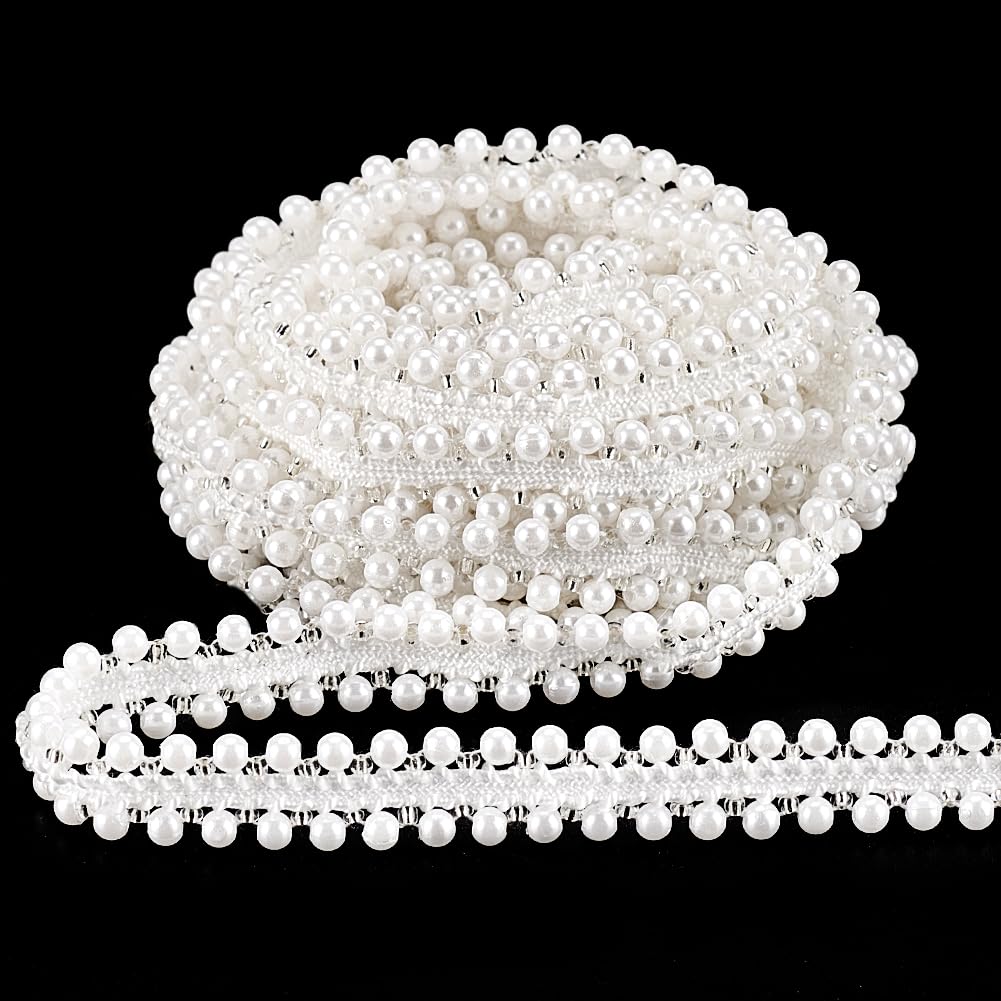 Flecos de perlas blancas de alta calidad con cinta trenzada de tela para alta costura
