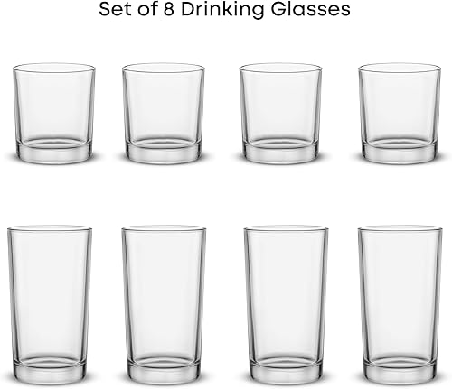 Miniatura 7 de JoyJolt Alain - Juego de 8 vasos de cristal, vasos de barra Highball de 14 onzas y vasos de 10 onzas de rocas Lowball, juego de cócteles, jugos,