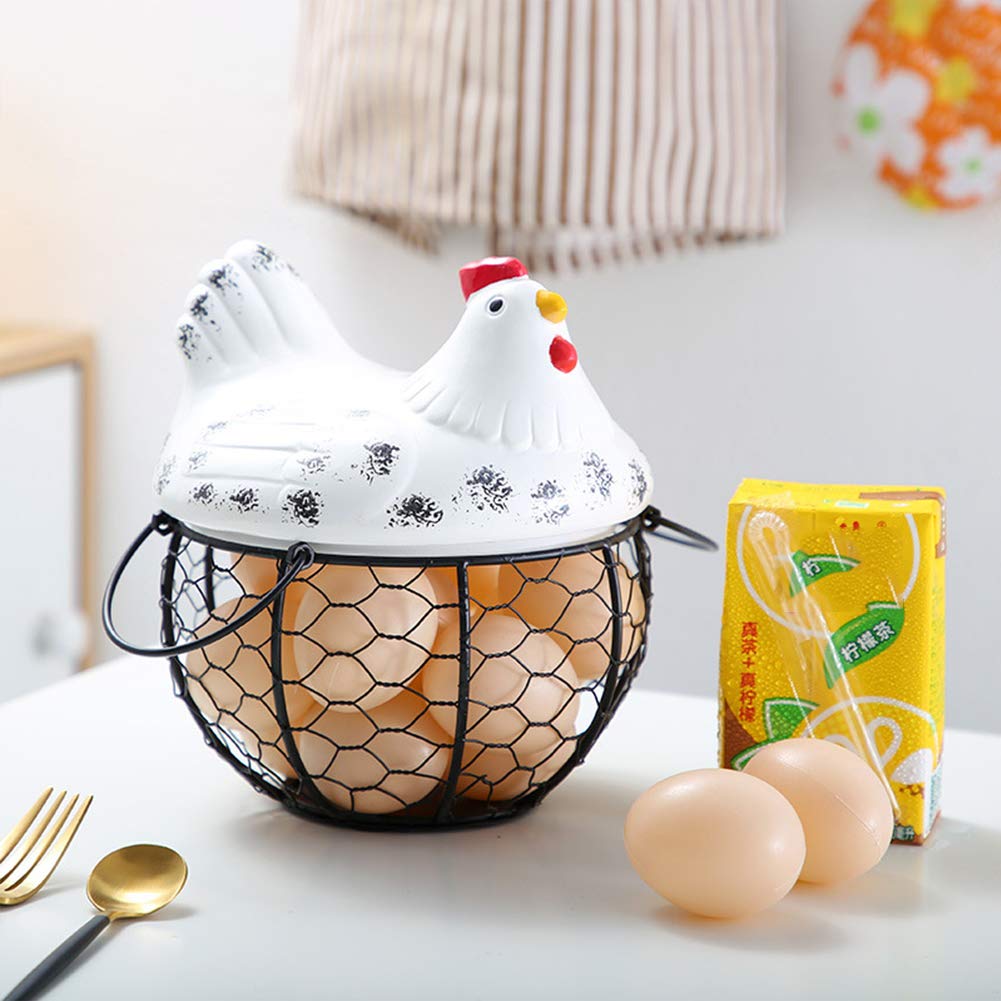 Cesta de huevos en forma de pollo con acabado cromado de alambre para almacenamiento de huevos, soporte de cesta de organización estilo granja para huevos con capacidad para hasta 15 huevos