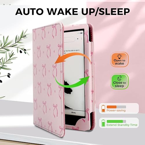 Miniatura 6 de Funda de lazo rosa para Kindle Paperwhite de 7"6.8" de 1211 generación, funda para libro con correa de mano para Kindle Colorsoft Signature Edtion,