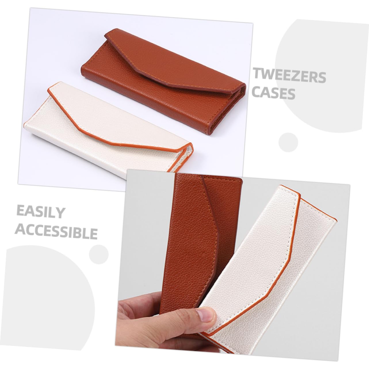 FOMIYES 5 Set Di Pinzette Per Ciglia Custodia Portatile Per Pinzette Per Ciglia Per Extension in Pelle Pu Design Minimalista 2 Pezzi * 5
