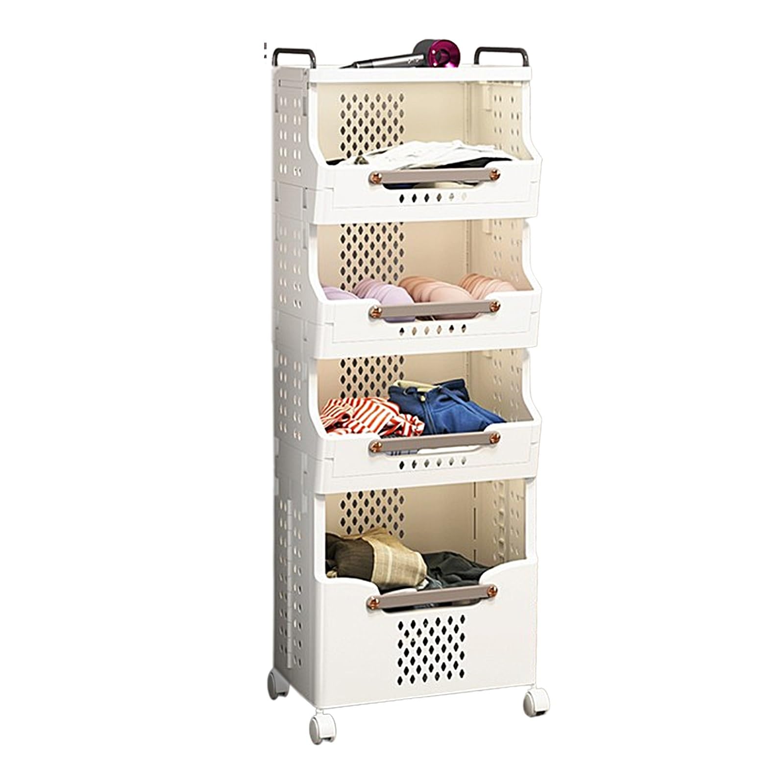 Chariot à linge roulant 4 niveaux blanc 41,6x29,7x110,4cm pour trier vos vêtements avec poignées