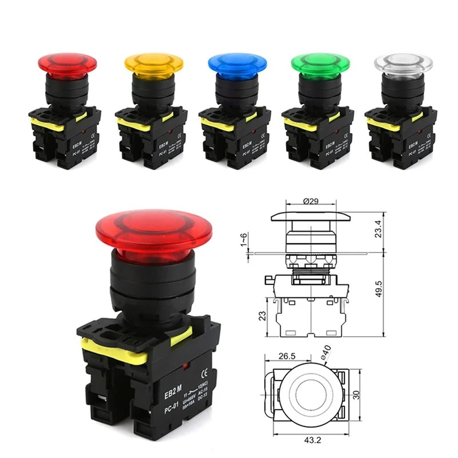 EB2M-C-10MD przełącznik przyciskowy z głowicą grzybkową 22 mm 10A samoblokujący się wyłącznik awaryjny 660V Przycisk 1 szt. (żółty, 220V)