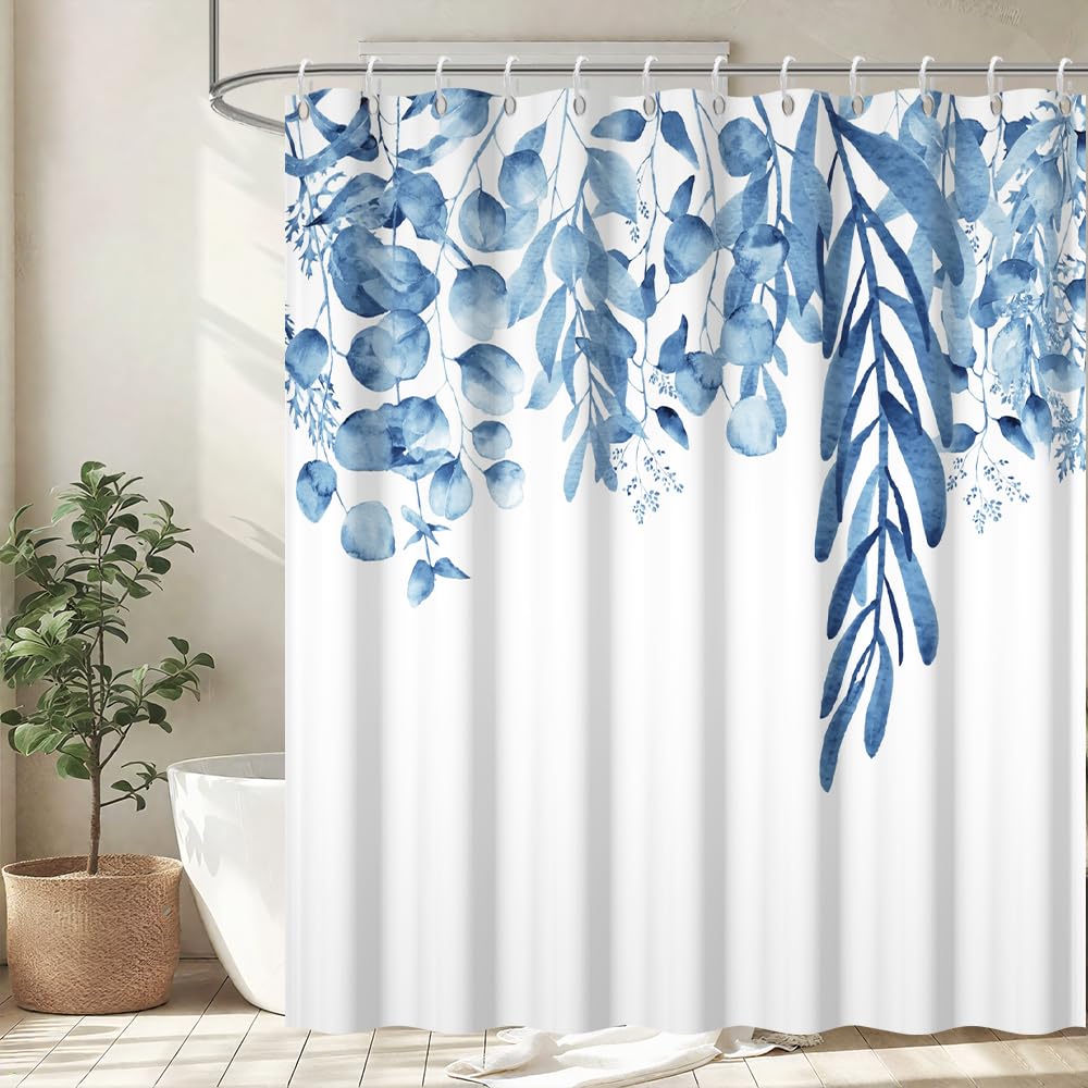 Cortina de Ducha de Hoja Eucalipto, Cortinas de Ducha Verde Oro Abstracto Planta Cortinas de Baño Antimoho Impermeable Lavable Tejido de Poliéster Cortina Ducha con 12 Ganchos 120x200cm — view 10