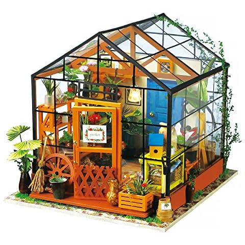 Hands Craft DIY Miniature Dollhouse Kit - Cathy's Flower House 3D Model Tiny House Building with LED Lights Wood Prefabricated Pieces Puzzle 1:24 Scale Crafts for Adults and Teens DG104 Cover