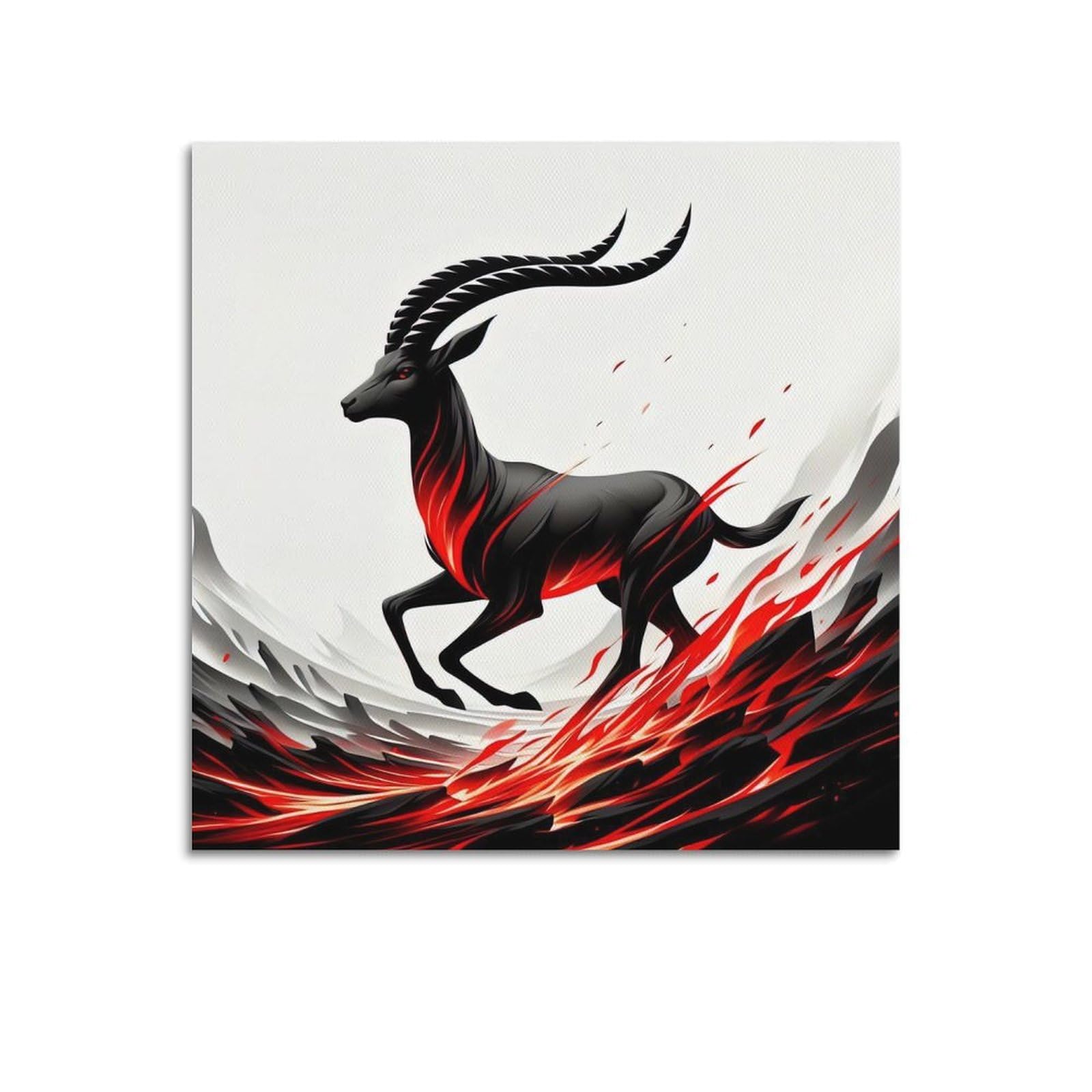 WPHSFX Animal Poster Flaming Gazelle Night Dash Poster Decorative Painting Canvas Wall Posters And Art Picture Print Modern Family Bedroom Decor Posters 24x24inch(60x60cm)