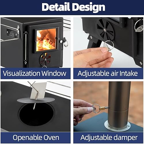 Miniatura 3 de AVOFOREST - Estufa de leña caliente, estufa de leña pequeña con tubos de chimenea de acero inoxidable 76 para calefacción y cocina al aire libre,