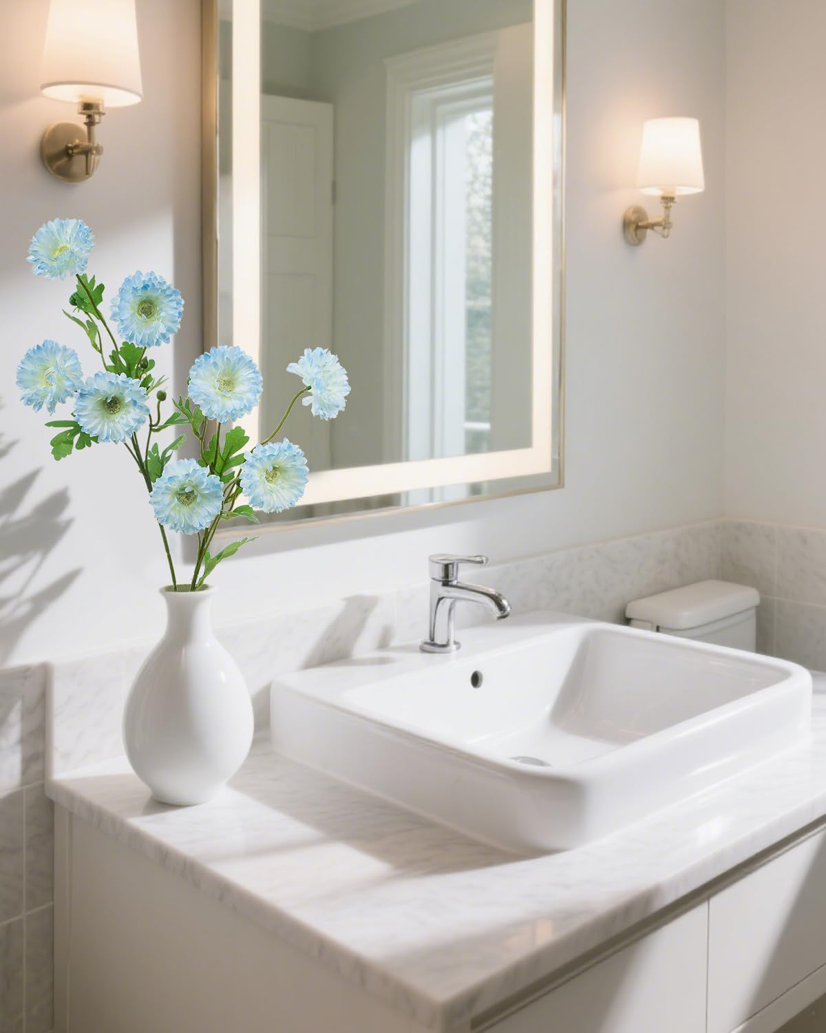 6PCS Gerber Daisy Artificial Flowers, Realistic Silk Daisy Flowers for Wedding Centerpieces, Home Décor, Table Arrangements and Garden Cemetery Decor(Baby Blue) - Image 6